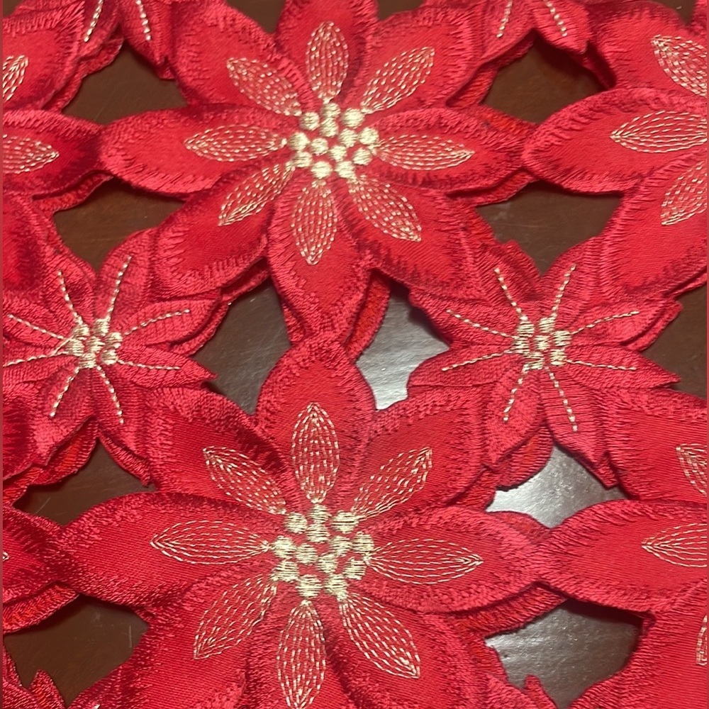 Max studio table runner 36x36 beautiful embroidery cut work in red and gold
